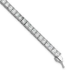 Sterling Shimmer Sterling Silver Rhodium-plated Square 3.5mm x 3.5mm CZ 46 Stone 7 inch Bracelet QSH186-7