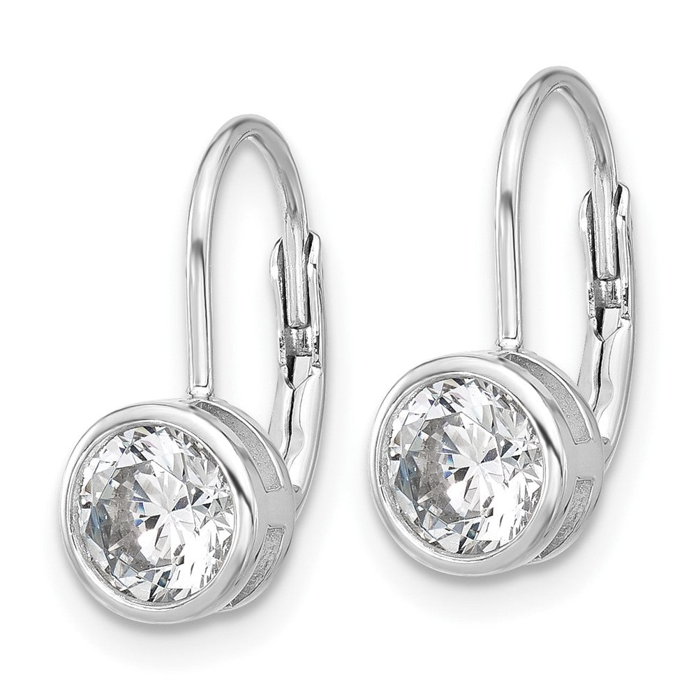 QSH188 Sterling Shimmer Sterling Silver Rhodium-plated 5.5mm CZ Leverback Earrings