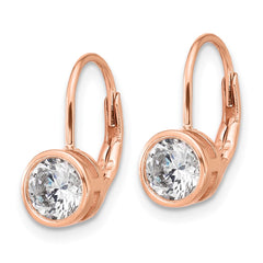 QSH188P Sterling Shimmer Sterling Silver Rose-tone Flash Rose-gold Plated 5.5mm CZ Leverback Earrings