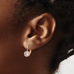 QSH188P Sterling Shimmer Sterling Silver Rose-tone Flash Rose-gold Plated 5.5mm CZ Leverback Earrings
