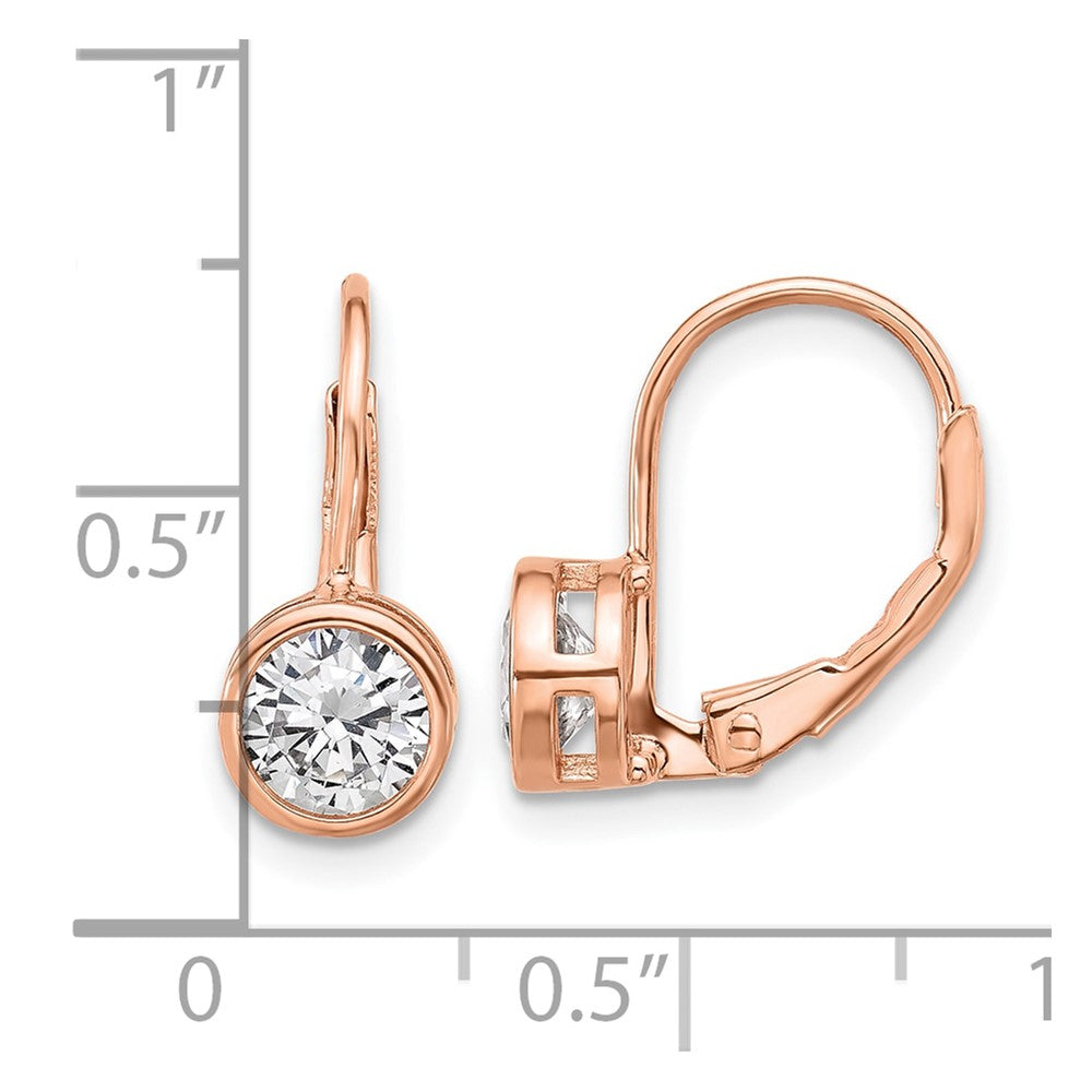 QSH188P Sterling Shimmer Sterling Silver Rose-tone Flash Rose-gold Plated 5.5mm CZ Leverback Earrings
