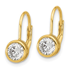 QSH188Y Sterling Shimmer Sterling Silver Gold-tone Flash-gold Plated 5.5mm CZ 2 Stone Leverback Earrings