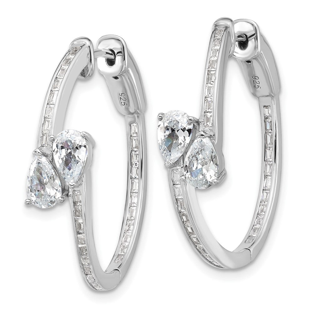 QSH189 Sterling Shimmer Sterling Silver Rhodium-plated CZ 62 Stone In and Out Hinged Hoop Earrings