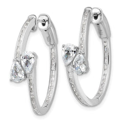 QSH189 Sterling Shimmer Sterling Silver Rhodium-plated CZ 62 Stone In and Out Hinged Hoop Earrings