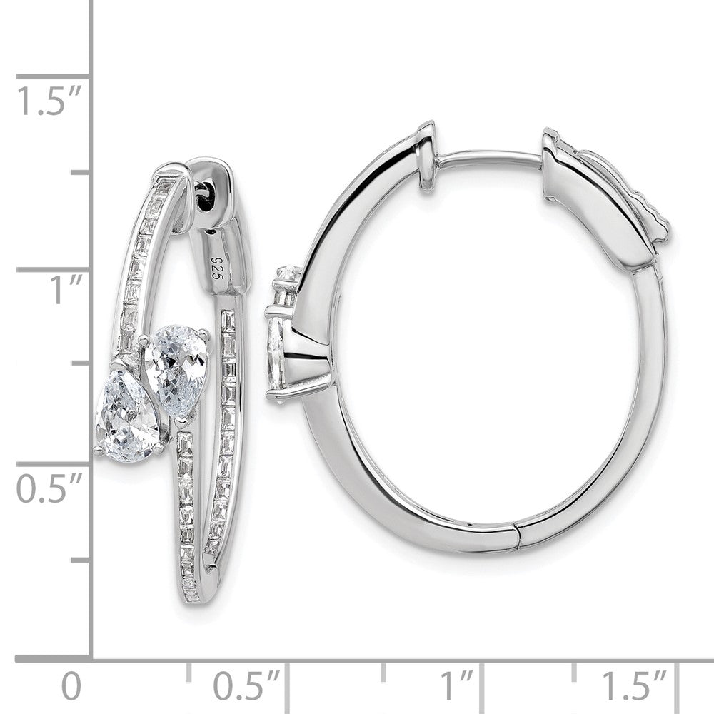 QSH189 Sterling Shimmer Sterling Silver Rhodium-plated CZ 62 Stone In and Out Hinged Hoop Earrings