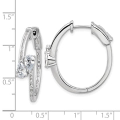 QSH189 Sterling Shimmer Sterling Silver Rhodium-plated CZ 62 Stone In and Out Hinged Hoop Earrings