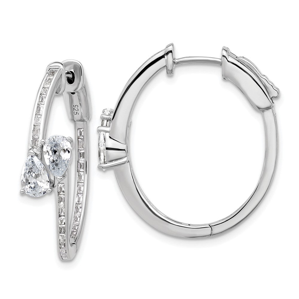 QSH189 Sterling Shimmer Sterling Silver Rhodium-plated CZ 62 Stone In and Out Hinged Hoop Earrings