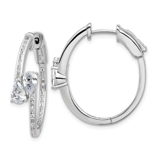 QSH189 Sterling Shimmer Sterling Silver Rhodium-plated CZ 62 Stone In and Out Hinged Hoop Earrings