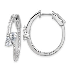 QSH189 Sterling Shimmer Sterling Silver Rhodium-plated CZ 62 Stone In and Out Hinged Hoop Earrings