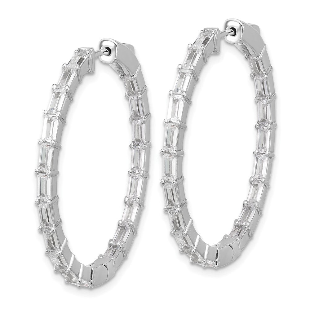 QSH190 Sterling Shimmer Sterling Silver Rhodium-plated 4mm x 2mm CZ 38 Stone In and Out Hinged Hoop Earrings