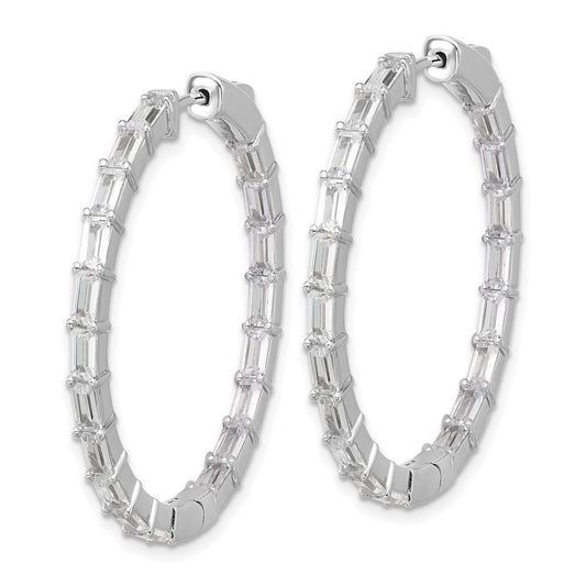 QSH190 Sterling Shimmer Sterling Silver Rhodium-plated 4mm x 2mm CZ 38 Stone In and Out Hinged Hoop Earrings