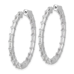 QSH190 Sterling Shimmer Sterling Silver Rhodium-plated 4mm x 2mm CZ 38 Stone In and Out Hinged Hoop Earrings