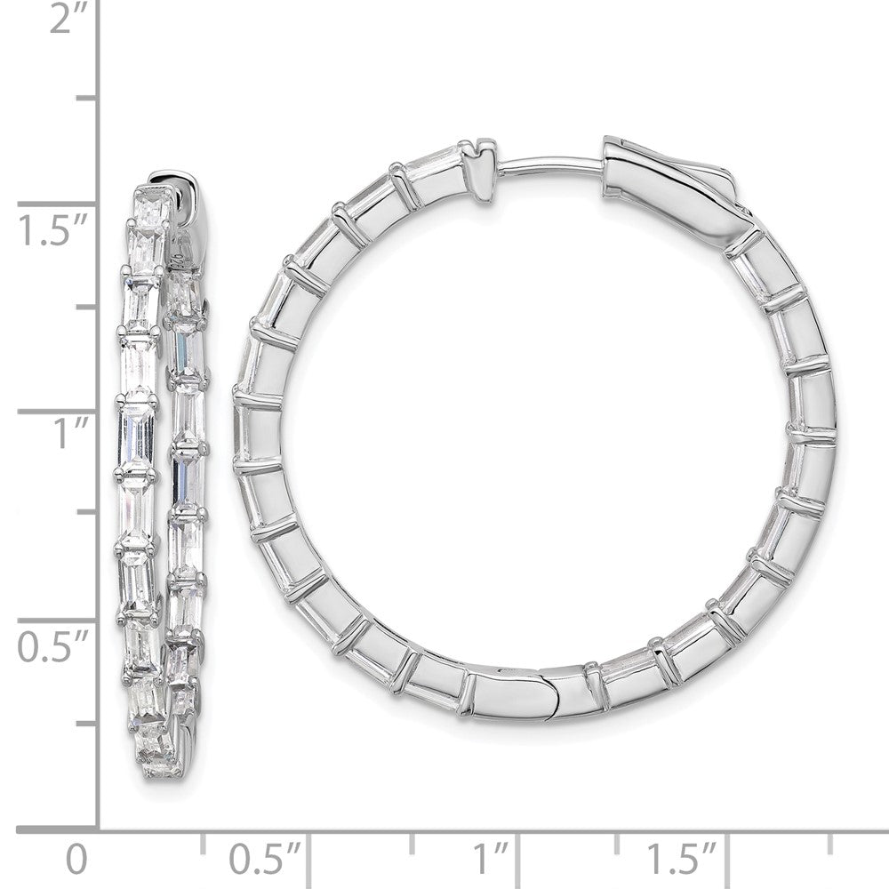 QSH190 Sterling Shimmer Sterling Silver Rhodium-plated 4mm x 2mm CZ 38 Stone In and Out Hinged Hoop Earrings