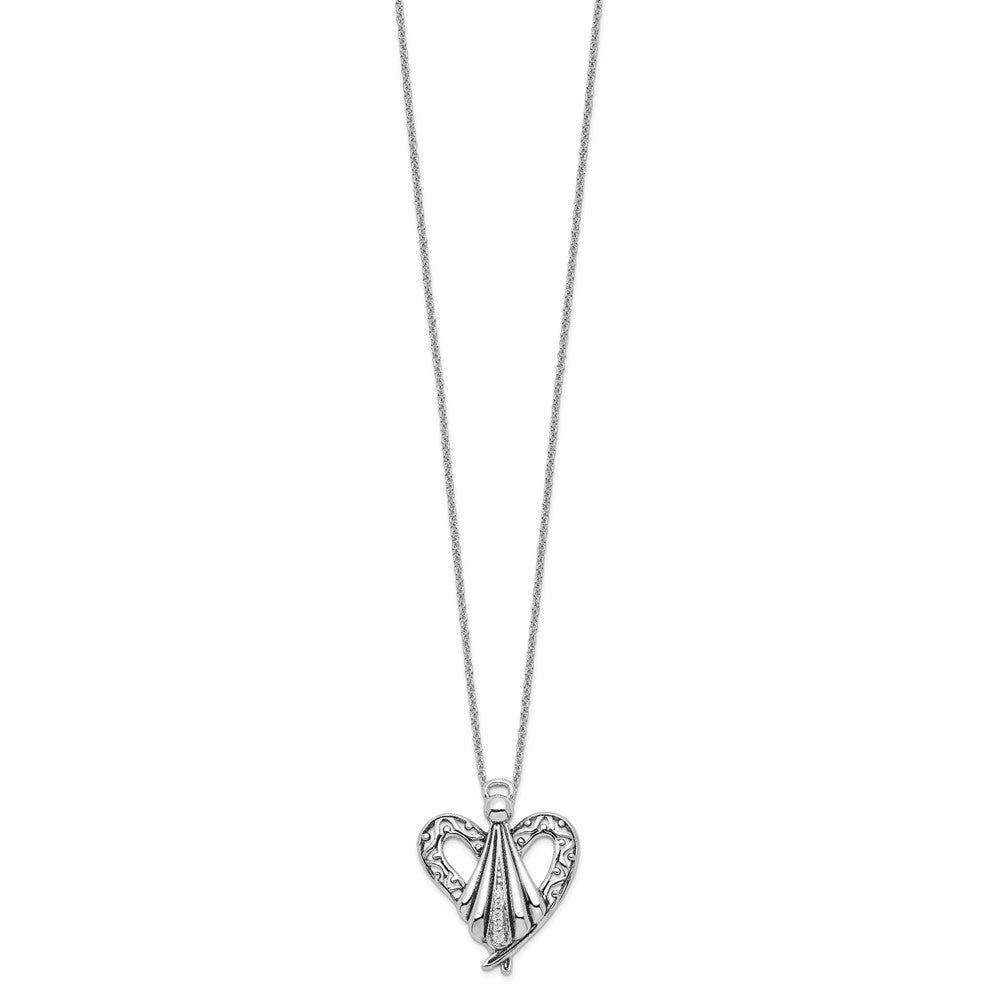 Sentimental Expressions Sterling Silver Rhodium-plated CZ Antiqued Angel of Friendship 18in Necklace QSX153