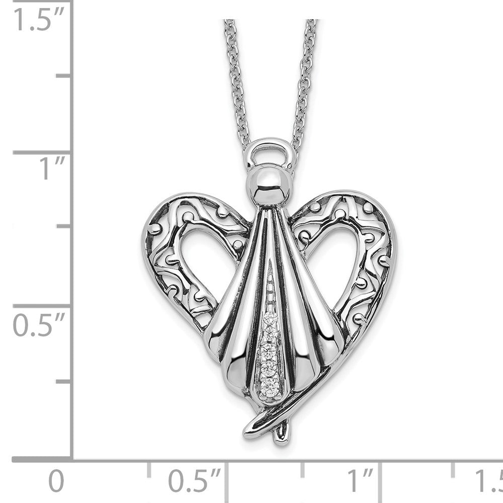 Sentimental Expressions Sterling Silver Rhodium-plated CZ Antiqued Angel of Friendship 18in Necklace QSX153