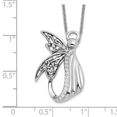Sentimental Expressions Sterling Silver Rhodium-plated CZ Antiqued Angel of Perseverance 18in Necklace QSX157