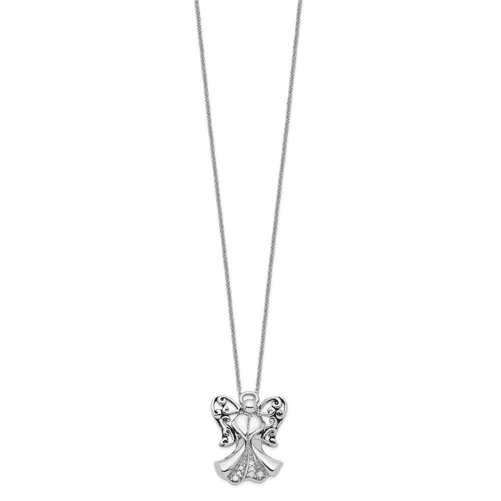 Sentimental Expressions Sterling Silver Rhodium-plated CZ Antiqued Angel of Strength 18in Necklace QSX171