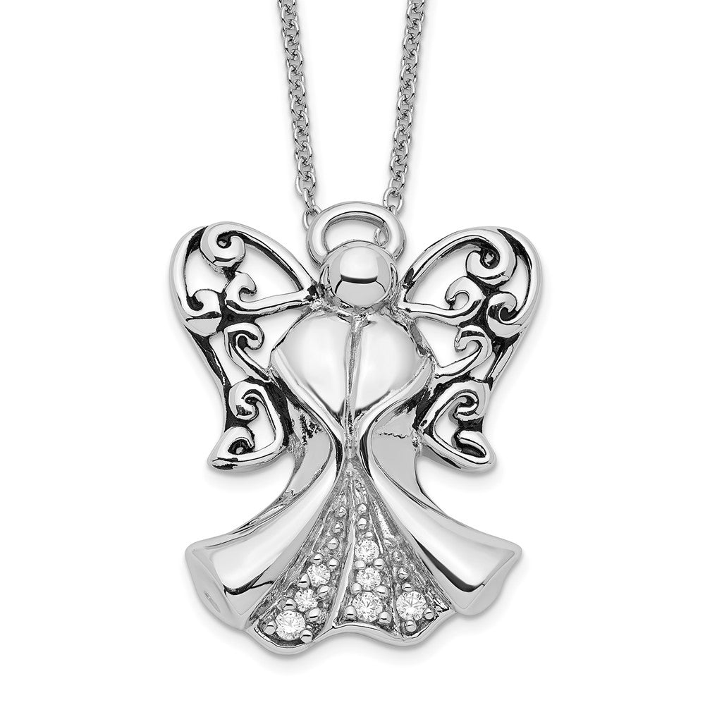 Sentimental Expressions Sterling Silver Rhodium-plated CZ Antiqued Angel of Strength 18in Necklace QSX171