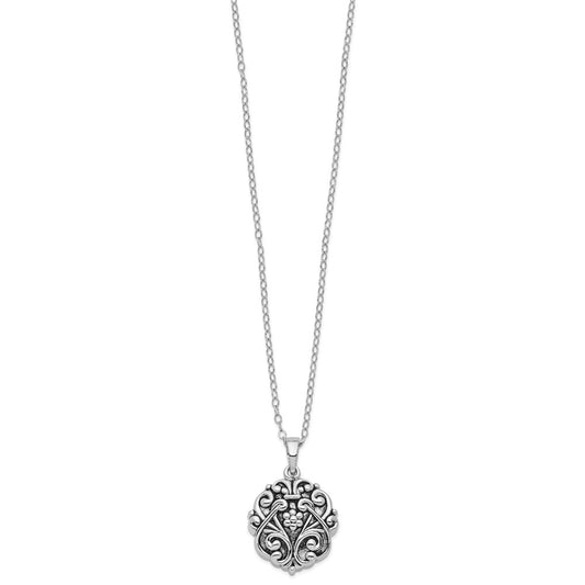 Sentimental Expressions Sterling Silver Rhodium-plated Antiqued Circle Remembrance Ash Holder 18 Inch Necklace QSX175