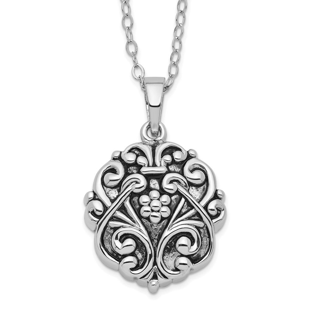 Sentimental Expressions Sterling Silver Rhodium-plated Antiqued Circle Remembrance Ash Holder 18 Inch Necklace QSX175