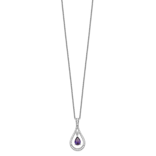 Sentimental Expressions Sterling Silver Rhodium-plated Feb. CZ Stone Never Forget Tear 18 Inch Birthstone Necklace QSX181