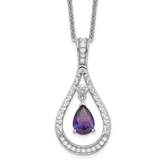 Sentimental Expressions Sterling Silver Rhodium-plated Feb. CZ Stone Never Forget Tear 18 Inch Birthstone Necklace QSX181