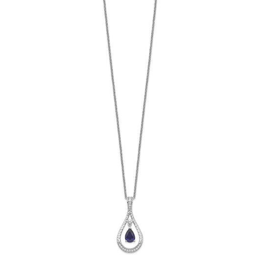 Sentimental Expressions Sterling Silver Rhodium-plated Sept. Lab-created Sapphire Never Forget Tear 18in Necklace QSX188
