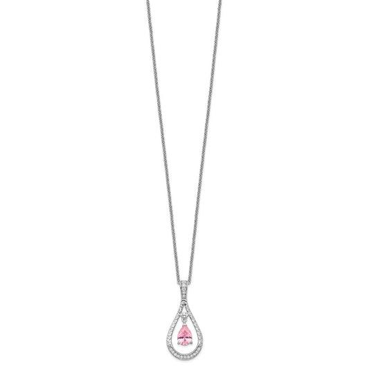 Sentimental Expressions Sterling Silver Rhodium-plated Oct. CZ Stone Never Forget Tear 18in Birthstone Necklace QSX189