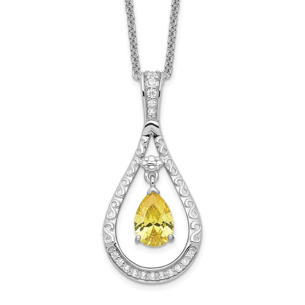 Sentimental Expressions Sterling Silver Rhodium-plated Nov. CZ Stone Never Forget Tear 18 Inch Birthstone Necklace QSX190
