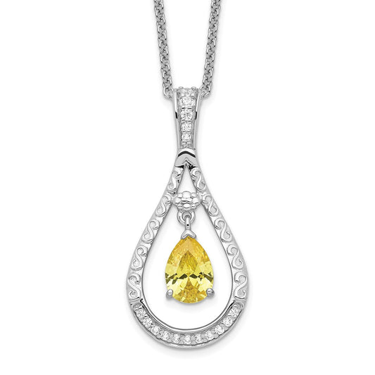 Sentimental Expressions Sterling Silver Rhodium-plated Nov. CZ Stone Never Forget Tear 18 Inch Birthstone Necklace QSX190