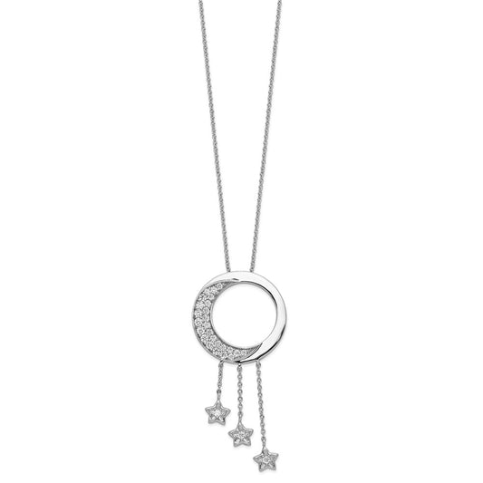 Sentimental Expressions Sterling Silver Rhodium-plated CZ I Promise You the Moon and Stars 18in Necklace QSX210