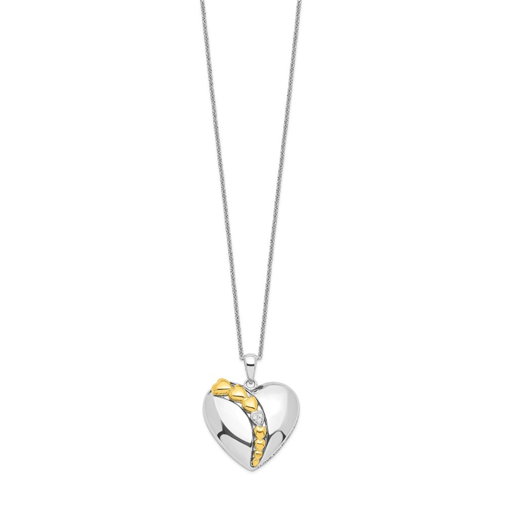 Sentimental Expressions Sterling Silver Rhodium and Gold-plated CZ I Love You More Each Day Heart 18 inch Necklace with Poem Card QSX215