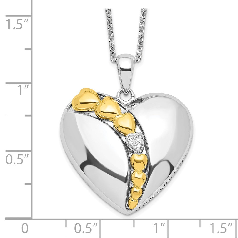 Sentimental Expressions Sterling Silver Rhodium and Gold-plated CZ I Love You More Each Day Heart 18 inch Necklace with Poem Card QSX215