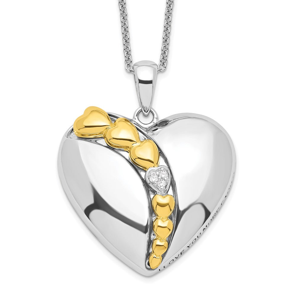 Sentimental Expressions Sterling Silver Rhodium and Gold-plated CZ I Love You More Each Day Heart 18 inch Necklace with Poem Card QSX215