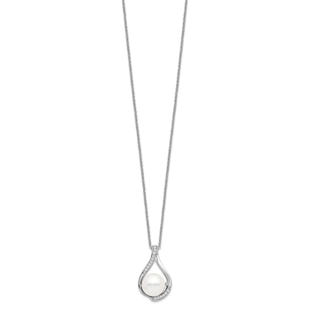 Sentimental Expressions Sterling Silver Rhodium-plated FW Cultured Pearl CZ Forever (Embrace) 18in Necklace QSX216