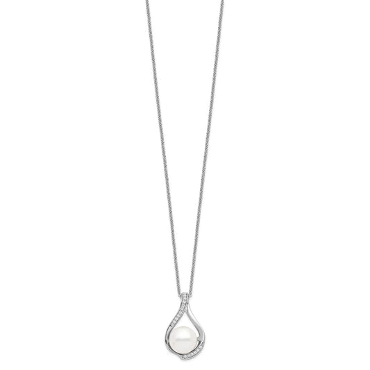 Sentimental Expressions Sterling Silver Rhodium-plated FW Cultured Pearl CZ Forever (Embrace) 18in Necklace QSX216