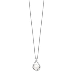 Sentimental Expressions Sterling Silver Rhodium-plated FW Cultured Pearl CZ Forever (Embrace) 18in Necklace QSX216