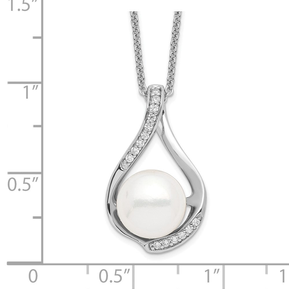 Sentimental Expressions Sterling Silver Rhodium-plated FW Cultured Pearl CZ Forever (Embrace) 18in Necklace QSX216