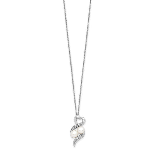 Sentimental Expressions Sterling Silver Rhodium-plated FWC Pearl CZ 2 P's in a Pod Motherhood Friendship 18in Necklace QSX236