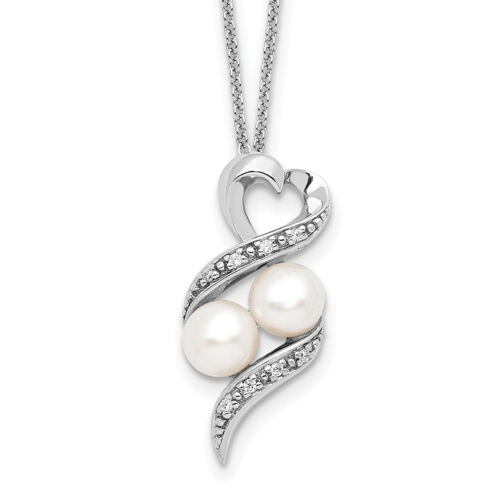 Sentimental Expressions Sterling Silver Rhodium-plated FWC Pearl CZ 2 P's in a Pod Motherhood Friendship 18in Necklace QSX236