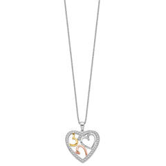 Sentimental Expressions Sterling Silver Rhodium Rose and Gold-plated CZ The Bond of Love Heart 18 inch Necklace with Poem Card QSX245