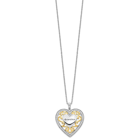 Sentimental Expressions Sterling Silver Gold-plated Grandma 18in Heart Necklace QSX252