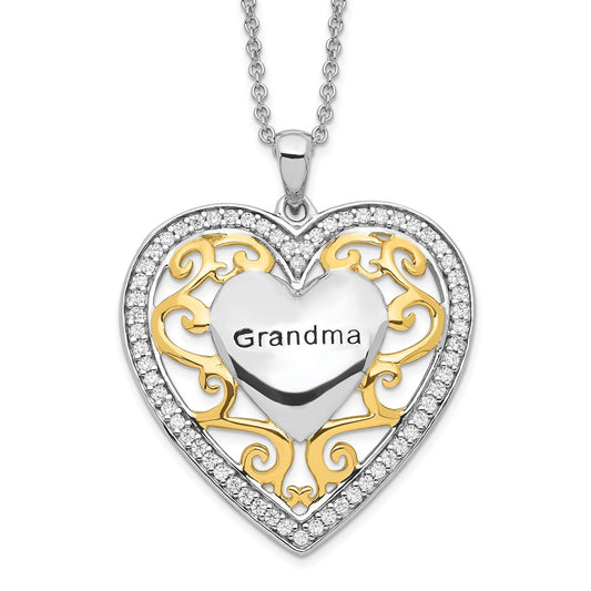 Sentimental Expressions Sterling Silver Gold-plated Grandma 18in Heart Necklace QSX252
