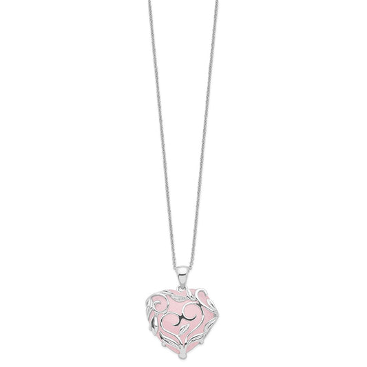 Sentimental Expressions Sterling Silver Rhodium-plated Rose Quartz Generous Heart 18 inch Necklace with Poem Card QSX263