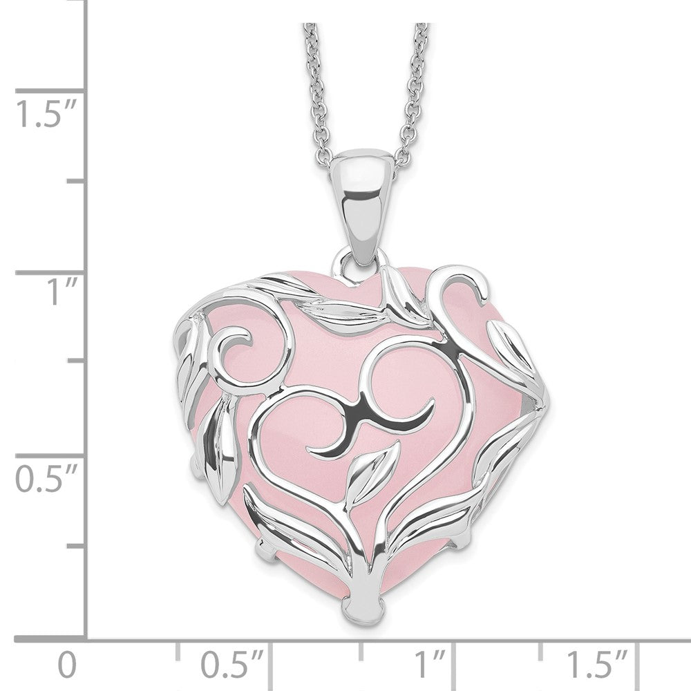 Sentimental Expressions Sterling Silver Rhodium-plated Rose Quartz Generous Heart 18 inch Necklace with Poem Card QSX263