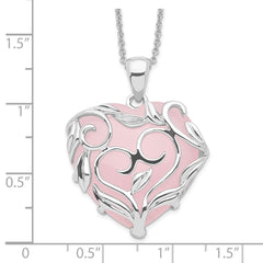 Sentimental Expressions Sterling Silver Rhodium-plated Rose Quartz Generous Heart 18 inch Necklace with Poem Card QSX263