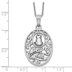 Sentimental Expressions Sterling Silver Rhodium-plated Antiqued Animal Friends-Cat 18in Necklace QSX316