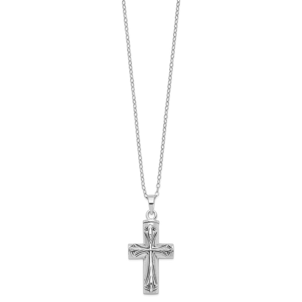 Sentimental Expressions Sterling Silver  Rhodium-plated Antiqued Cross Ash Holder 18 Inch Necklace QSX420