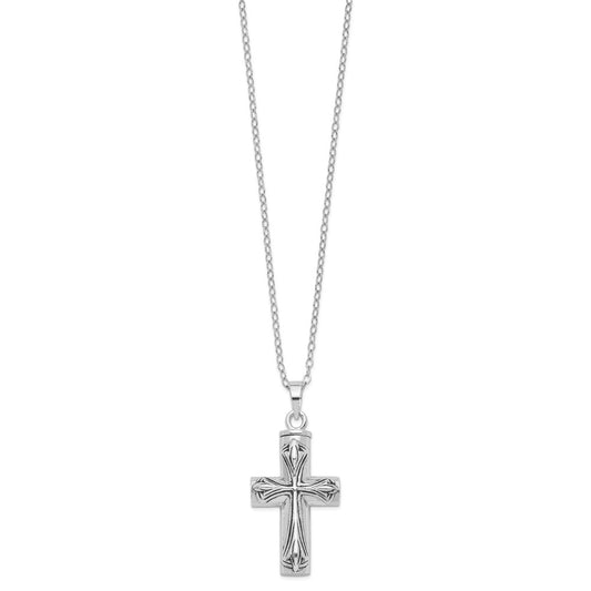 Sentimental Expressions Sterling Silver  Rhodium-plated Antiqued Cross Ash Holder 18 Inch Necklace QSX420