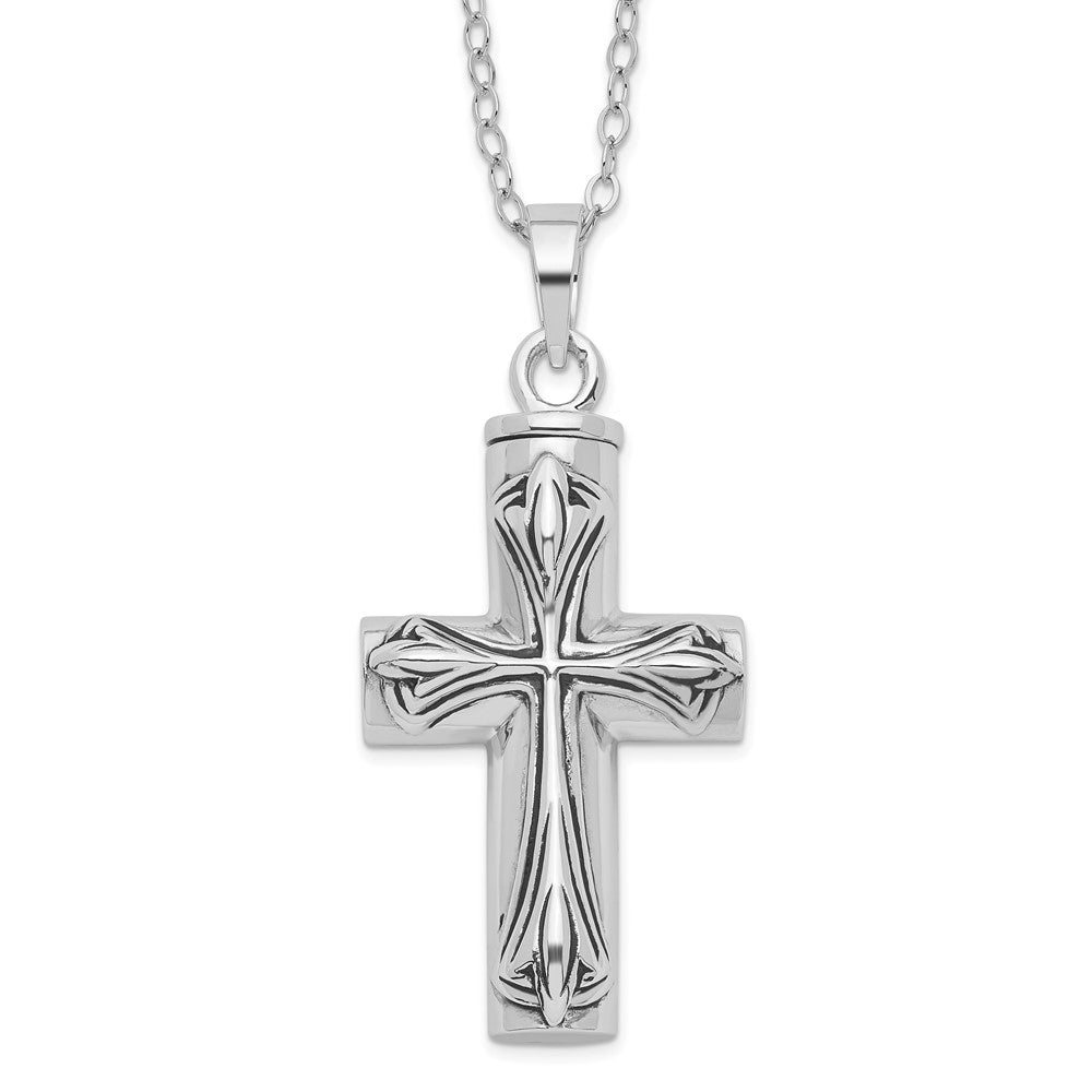 Sentimental Expressions Sterling Silver  Rhodium-plated Antiqued Cross Ash Holder 18 Inch Necklace QSX420